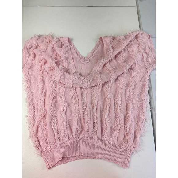 *Vintage* Loubella 90'S EYELASH Fringe KNIT V-neck Sweater Pink One Size - Picture 2 of 7